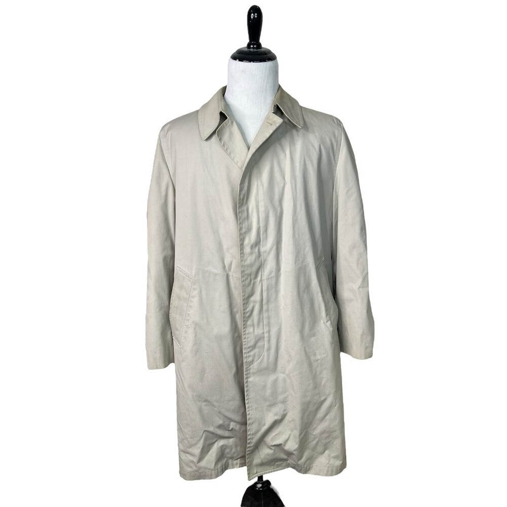 London Fog VTG 70s Trench Coat Rain Overcoat Faux Fur Zip Out Liner Mens 44 Reg